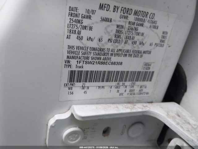Продажа на аукционе авто 2008 Ford F-250 Lariat, vin: 1FTSW21R88EC68308, номер лота: 44125375