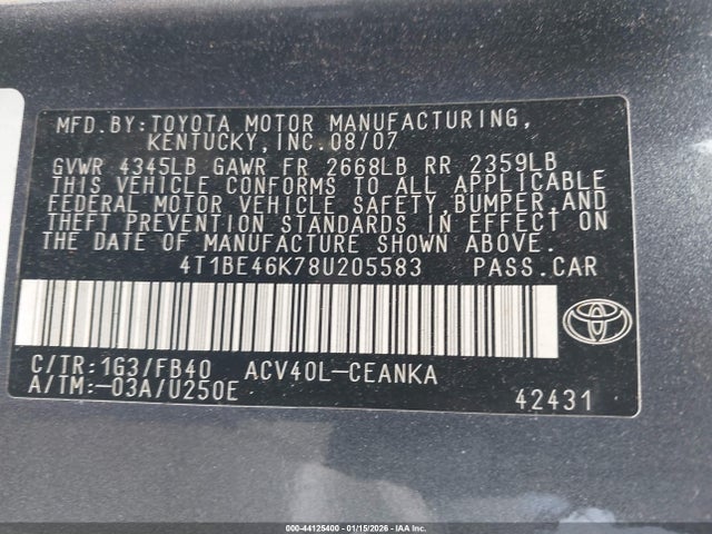 2008 TOYOTA CAMRY 4T1BE46K78U205583 Photo 8