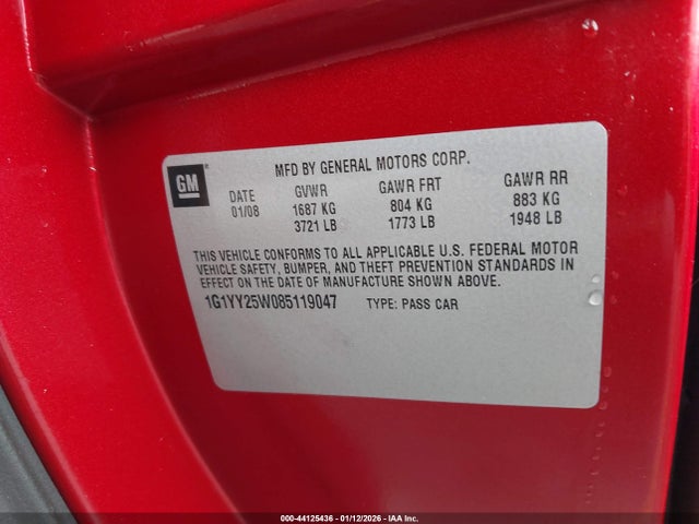2008 CHEVROLET CORVETTE 1G1YY25W085119047 Photo 8