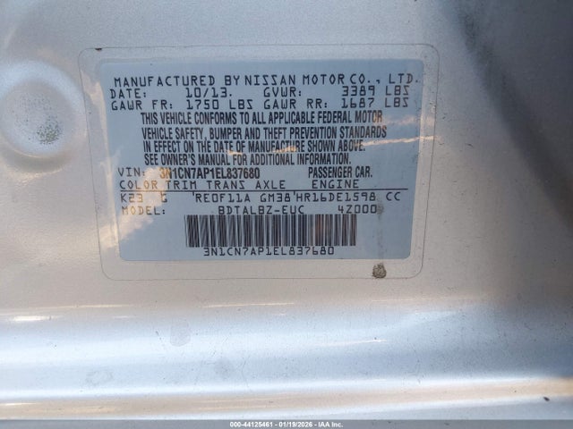 Nissan Versa 1.6 Sv 2014 3N1CN7AP1EL837680 Image 9
