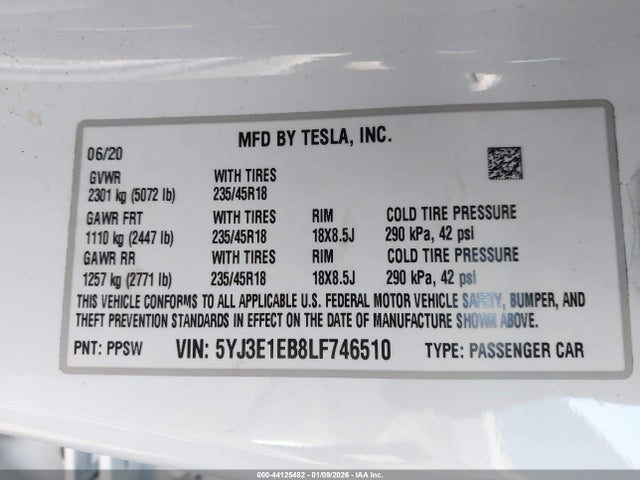 2020 TESLA MODEL 3 5YJ3E1EB8LF746510 Photo 8