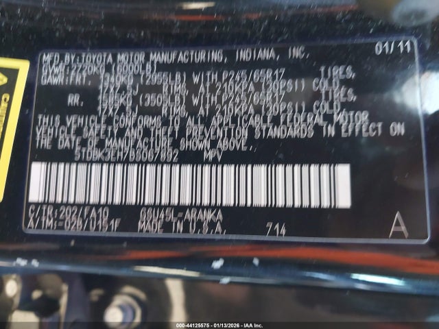 Aukcja sprzedaży 2011 Toyota Highlander Base V6, vin: 5TDBK3EH7BS067892, numer aukcji: 44125575