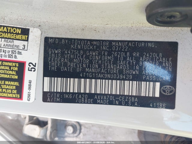 4T1G11AK9NU039439 Toyota CAMRY SE