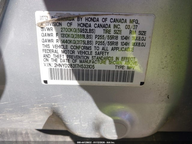 2007 ACURA MDX 2HNYD28317H533105 Photo 8