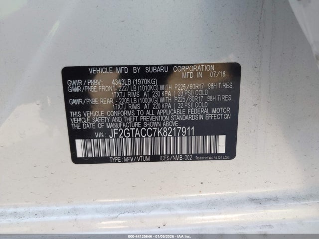 JF2GTACC7K8217911 Subaru Crosstrek 2.0i Premium