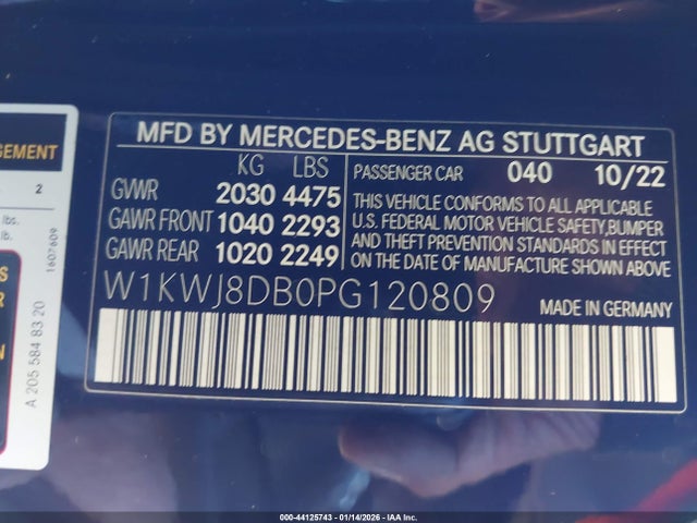 Aukcja sprzedaży 2023 Mercedes-benz C 300 Coupe, vin: W1KWJ8DB0PG120809, numer aukcji: 44125743