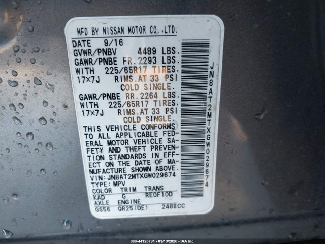 JN8AT2MTXGW029674 Nissan ROGUE S
