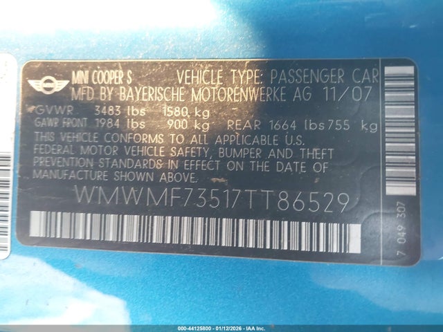 2007 MINI COOPER S WMWMF73517TT86529 Photo 8
