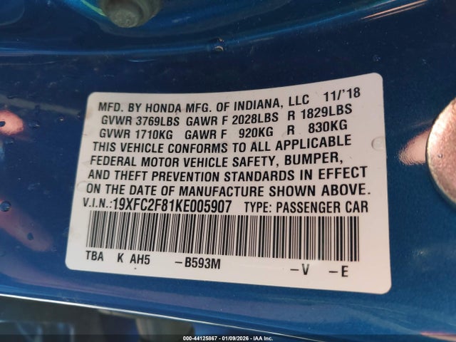 Honda Civic Sport 2019 19XFC2F81KE005907 Image 9