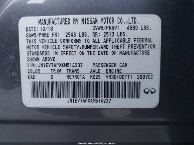 JN1EV7APXKM514237 Infiniti Q50 3.0t Luxe