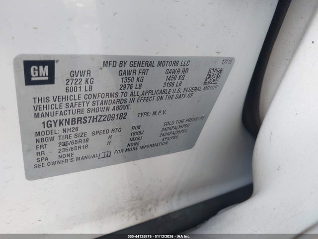 44125875 :رقم المزاد ، 1GYKNBRS7HZ209182 vin ، 2017 Cadillac Xt5 Luxury مزاد بيع