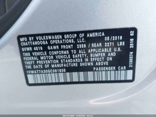 2016 VOLKSWAGEN PASSAT 1VWAT7A30GC061805 Photo 8
