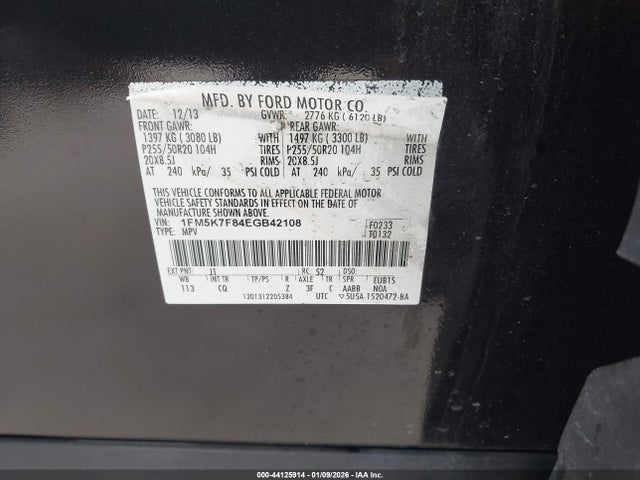 1FM5K7F84EGB42108 Ford Explorer Limited