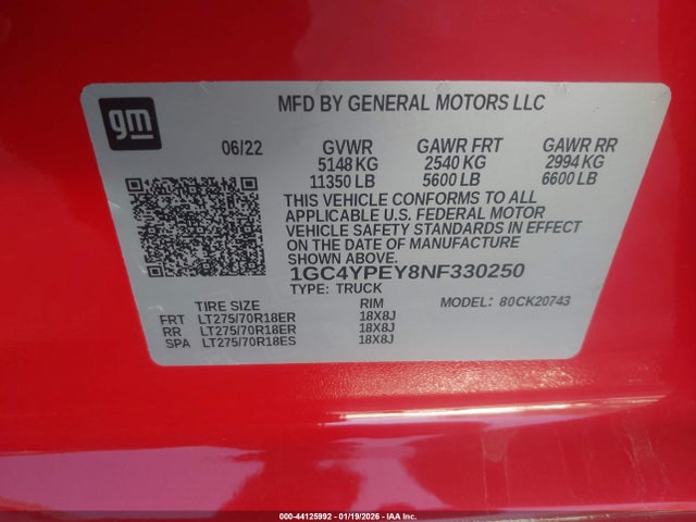 1GC4YPEY8NF330250 Chevrolet Silverado 2500hd 4wd Standard Bed Ltz