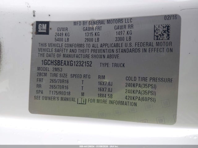 1GCHSBEAXG1232152 Chevrolet Colorado Wt