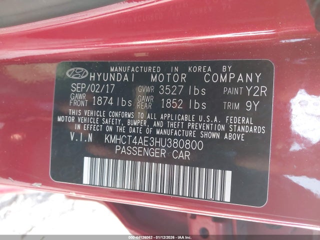 KMHCT4AE3HU380800 Hyundai ACCENT SE