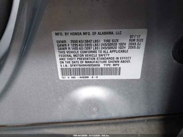 5FNYF6H94HB056656 Honda Pilot Touring