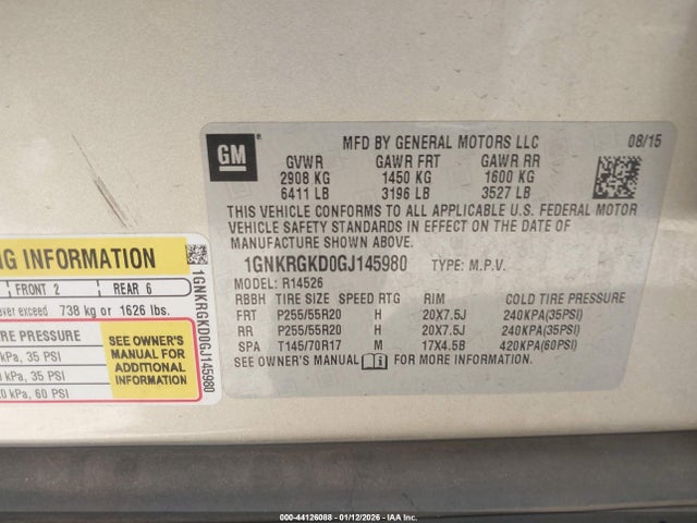 1GNKRGKD0GJ145980 Chevrolet Traverse 1lt