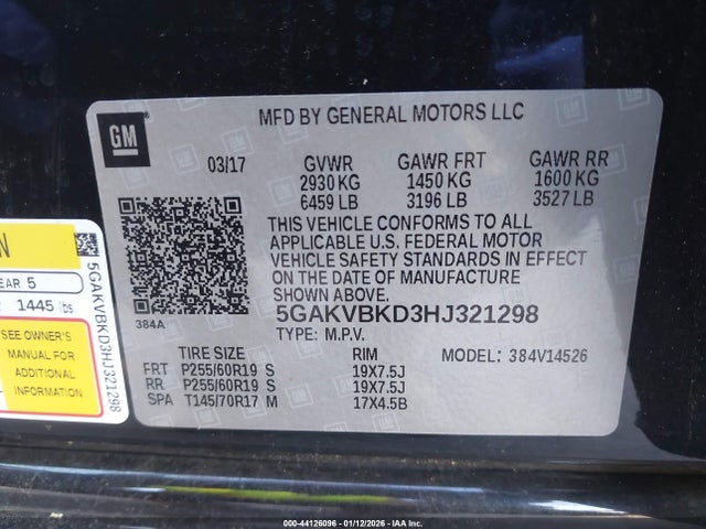 Aukcja sprzedaży 2017 Buick Enclave Leather, vin: 5GAKVBKD3HJ321298, numer aukcji: 44126096