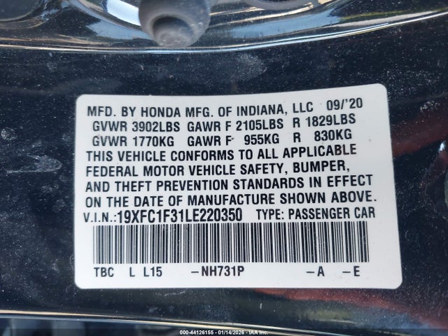 19XFC1F31LE220350 Honda CIVIC EX
