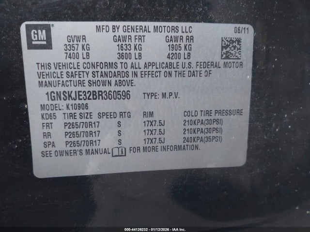 Aukcja sprzedaży 2011 Chevrolet Suburban 1500 Lt1, vin: 1GNSKJE32BR360596, numer aukcji: 44126232