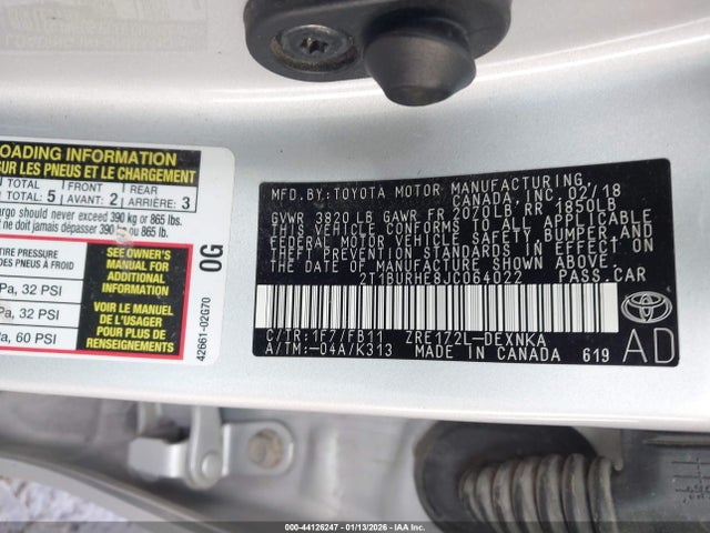 2T1BURHE8JC064022 Toyota COROLLA LE
