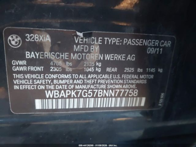 2011 BMW 328I WBAPK7G57BNN77758 Photo 8