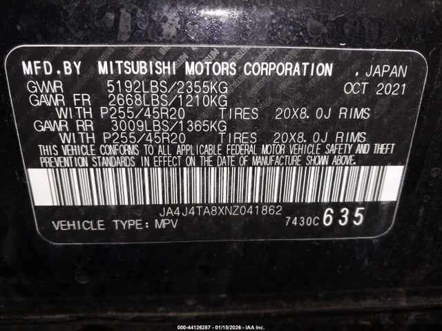 2022 MITSUBISHI OUTLANDER JA4J4TA8XNZ041862 Photo 8