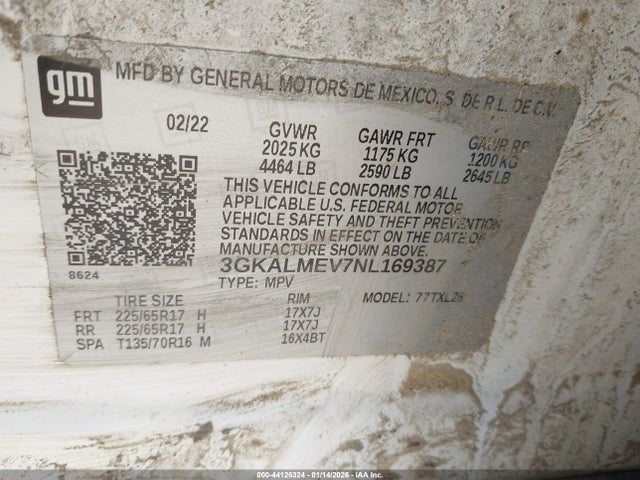 3GKALMEV7NL169387 GMC Terrain Fwd Sle