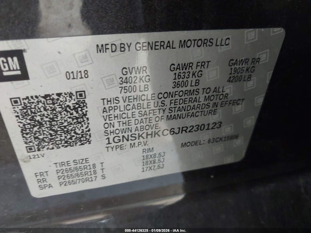 1GNSKHKC6JR230123 Chevrolet Suburban Lt
