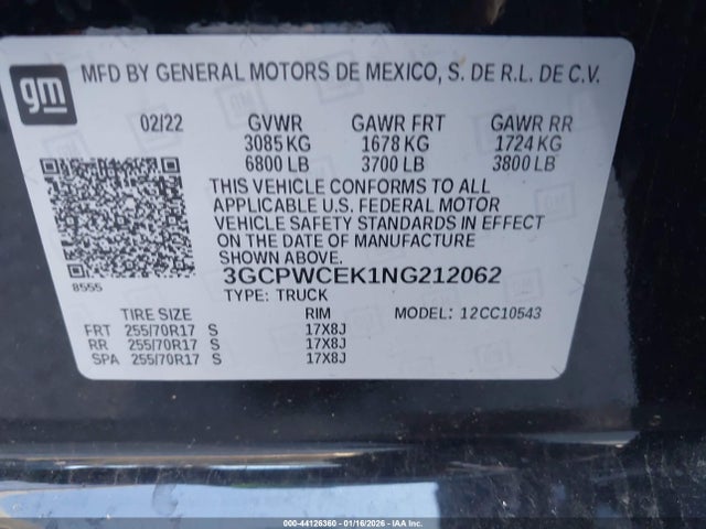 3GCPWCEK1NG212062 Chevrolet Silverado 1500 Ltd 2wd Short Bed Lt