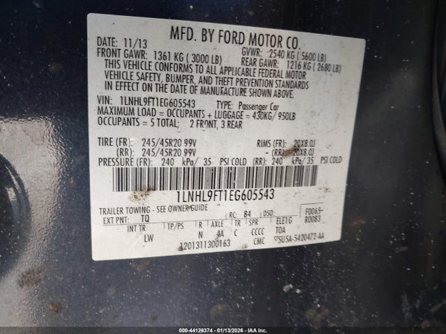 1LNHL9FT1EG605543 Lincoln Mks Ecoboost