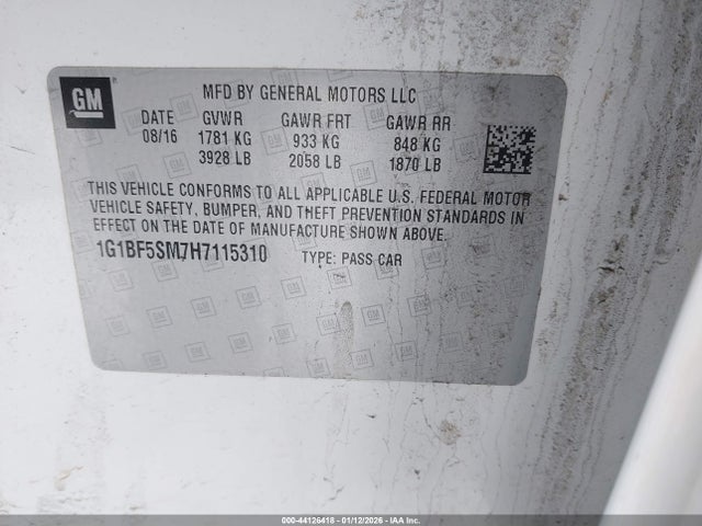 1G1BF5SM7H7115310 Chevrolet Cruze Premier Auto
