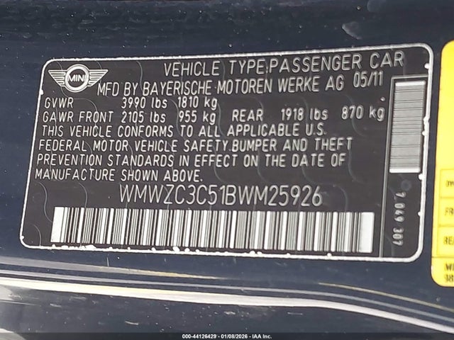 2011 MINI COOPER S COUNTRYMAN WMWZC3C51BWM25926 Photo 8