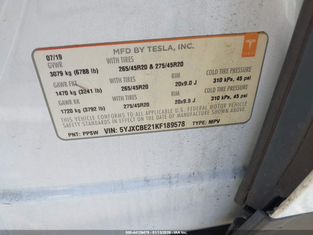 2019 TESLA MODEL X 5YJXCBE21KF189578 Photo 8
