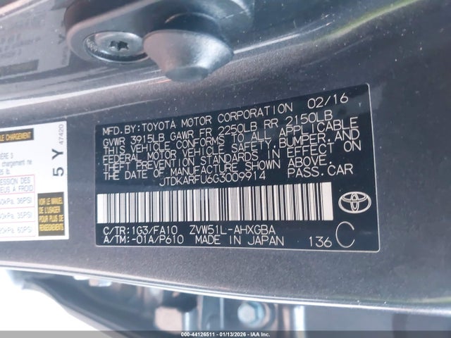 JTDKARFU6G3009914 Toyota Prius Three