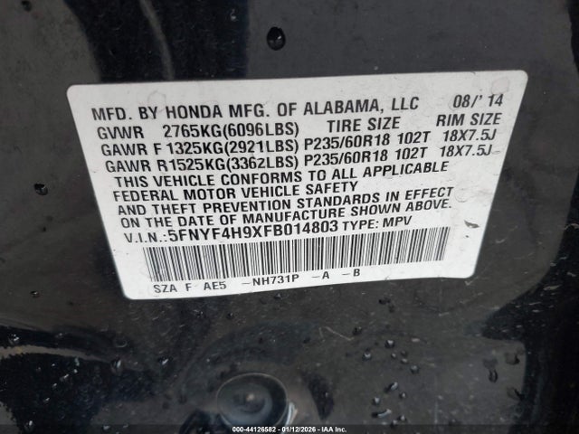 Honda Pilot Touring 2015 5FNYF4H9XFB014803 Image 9