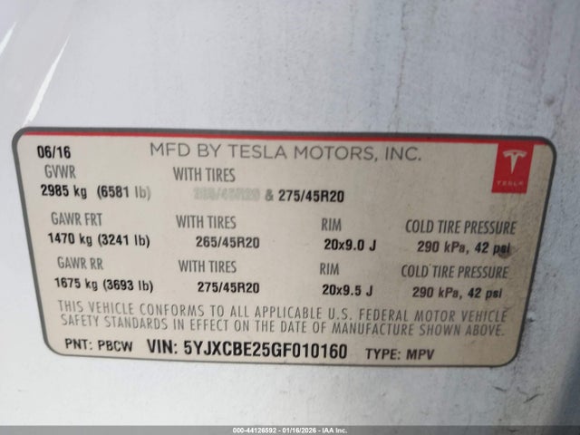 2016 TESLA MODEL X 5YJXCBE25GF010160 Photo 8
