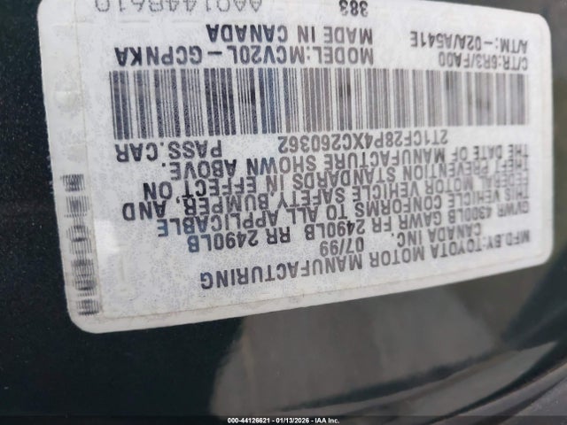 44126621 :رقم المزاد ، 2T1CF28P4XC260362 vin ، 1999 Toyota Camry Solara Se V6 مزاد بيع