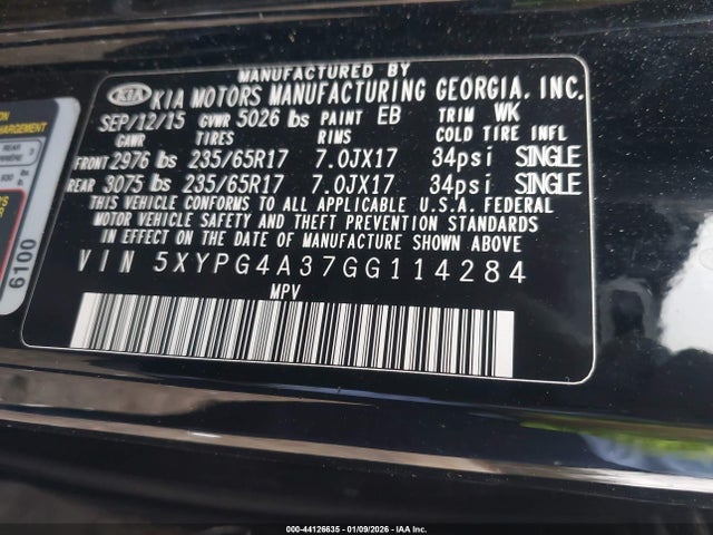 5XYPG4A37GG114284 KIA Sorento 2.4l Lx