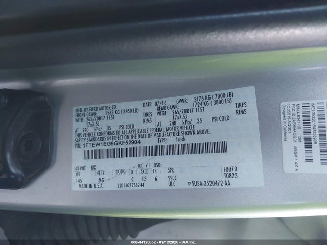 1FTEW1EG9GKF52904 Ford F-150 Xlt