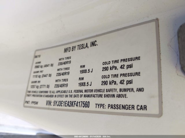 2019 TESLA MODEL 3 5YJ3E1EA3KF417560 Photo 8