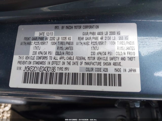 2014 Mazda Cx-5 Touring მანქანა იყიდება აუქციონზე, vin: JM3KE2CYXE0430186, აუქციონის ნომერი: 44126692
