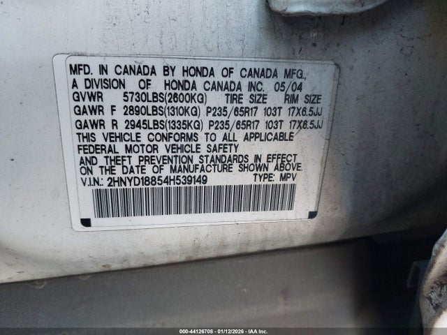 2004 ACURA MDX 2HNYD18854H539149 Photo 8