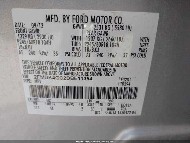 Aukcja sprzedaży 2013 Ford Edge Se, vin: 2FMDK4GC2DBE11354, numer aukcji: 44126742