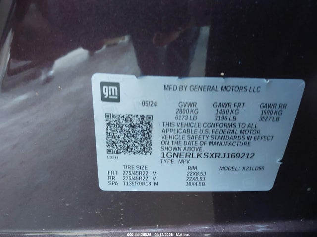 1GNERLKSXRJ169212 Chevrolet Traverse Fwd Rs