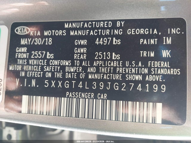 5XXGT4L39JG274199 KIA Optima Lx