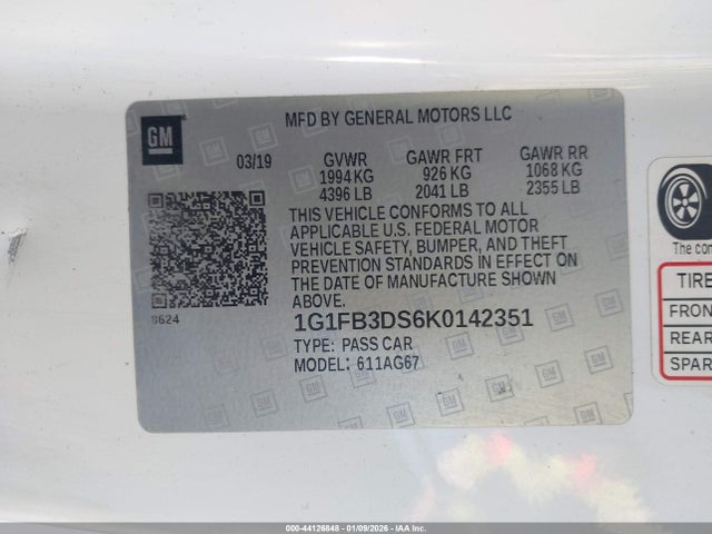 1G1FB3DS6K0142351 Chevrolet Camaro 1lt