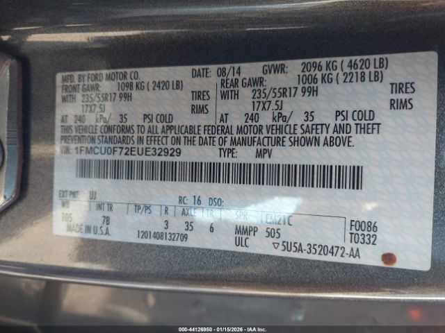 2014 FORD ESCAPE 1FMCU0F72EUE32929 Photo 8