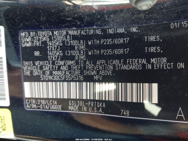2015 TOYOTA SIENNA 5TDYK3DC5FS575316 Photo 8